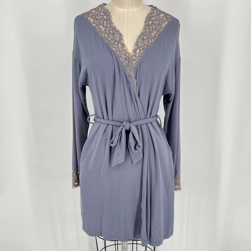 Cosabella Pret a Porter Robe Sz S Blue Lace Trimmed Thigh Length Long Sleeve